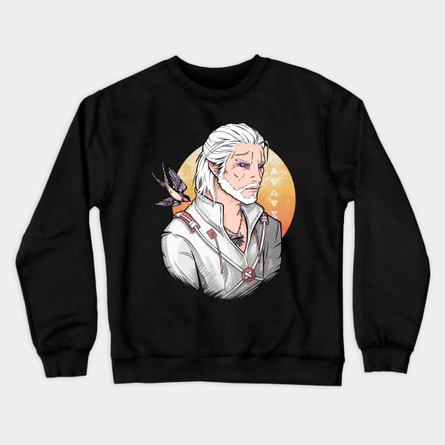 White Wolf and Swallow [GOLD] Crewneck Sweatshirt by Lix